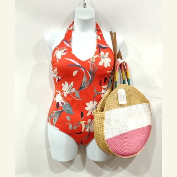 Athleta Orange Floral Bathing suit - Picture 2 of 3